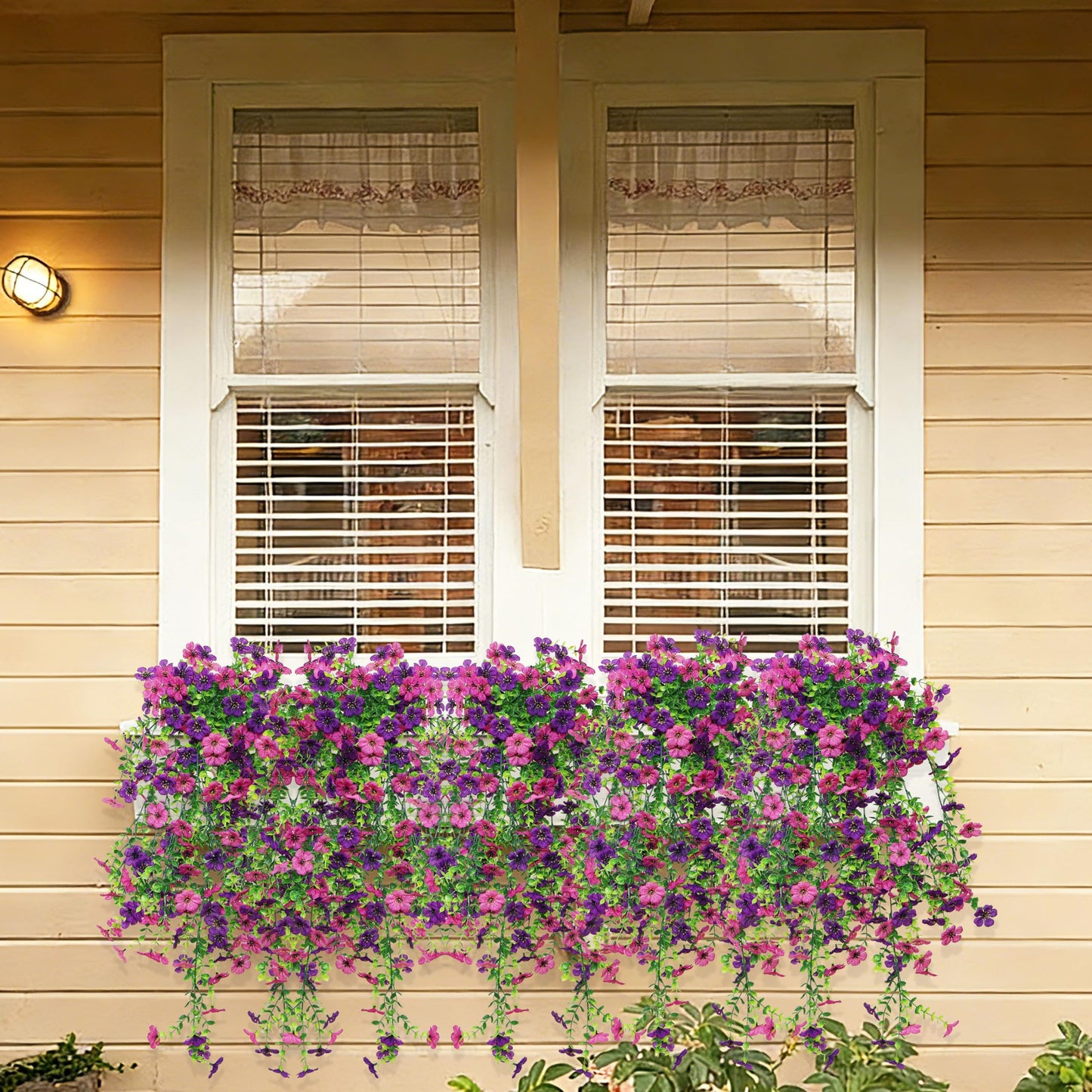Senjie Artificial Hanging Flowers for Outdoor Spring Decor, 2 pcs UV Resistant Fake Silk Faux Flowers Plants for Outside Porch Patio Balcony Planters