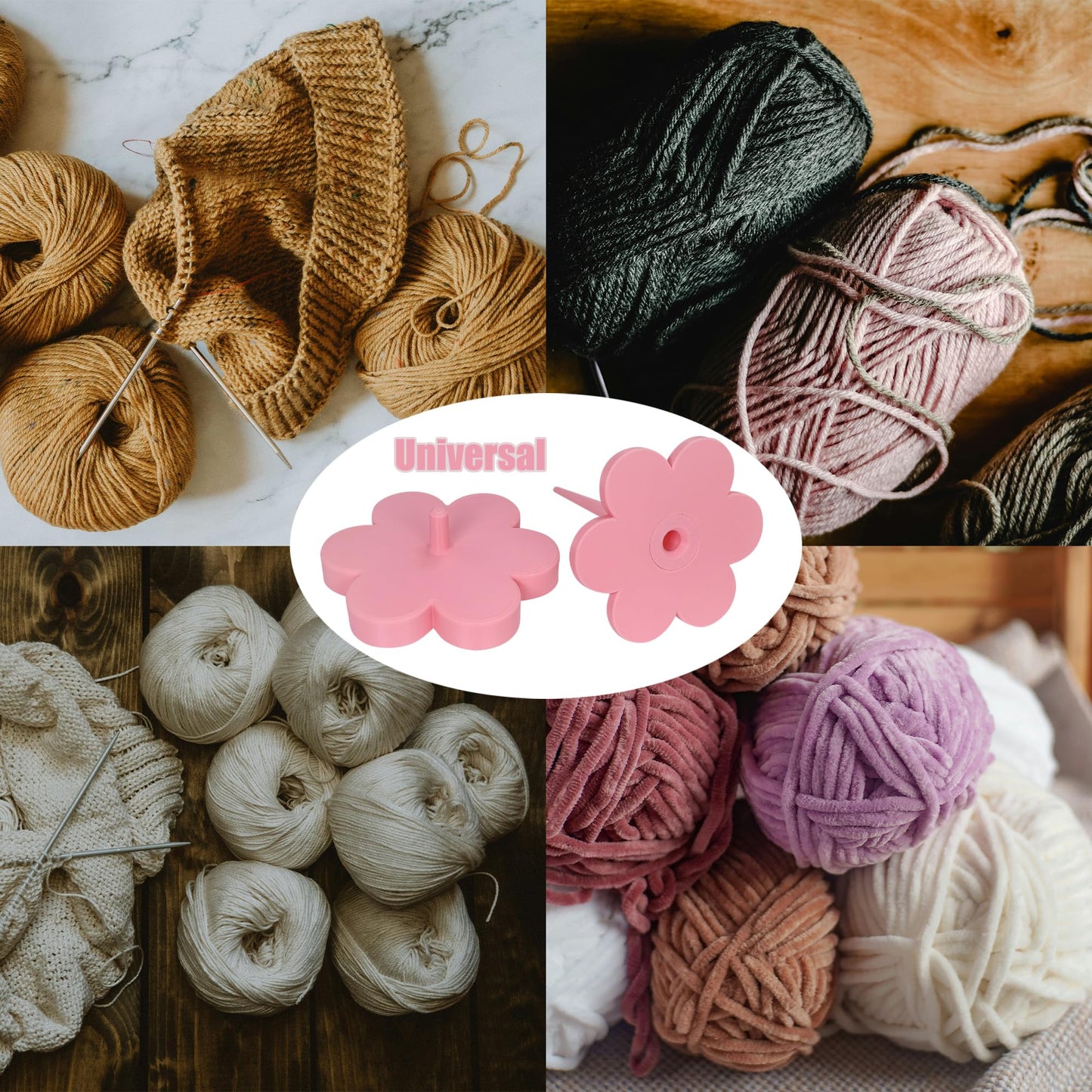 3D Printed Flower Yarn Holder for Crocheting & Knitting | Pink Yarn Spinner with Smooth Bearing | Tangle-Free Yarn Ball Dispenser Stand | Handmade Craft Gift for Women, Yarn Lovers
