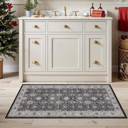 Skiennix 2x4 Washable Area Rug - Stain Resistant Kitchen Runner | Ultra Soft Non-Slip Indoor Carpet in Black