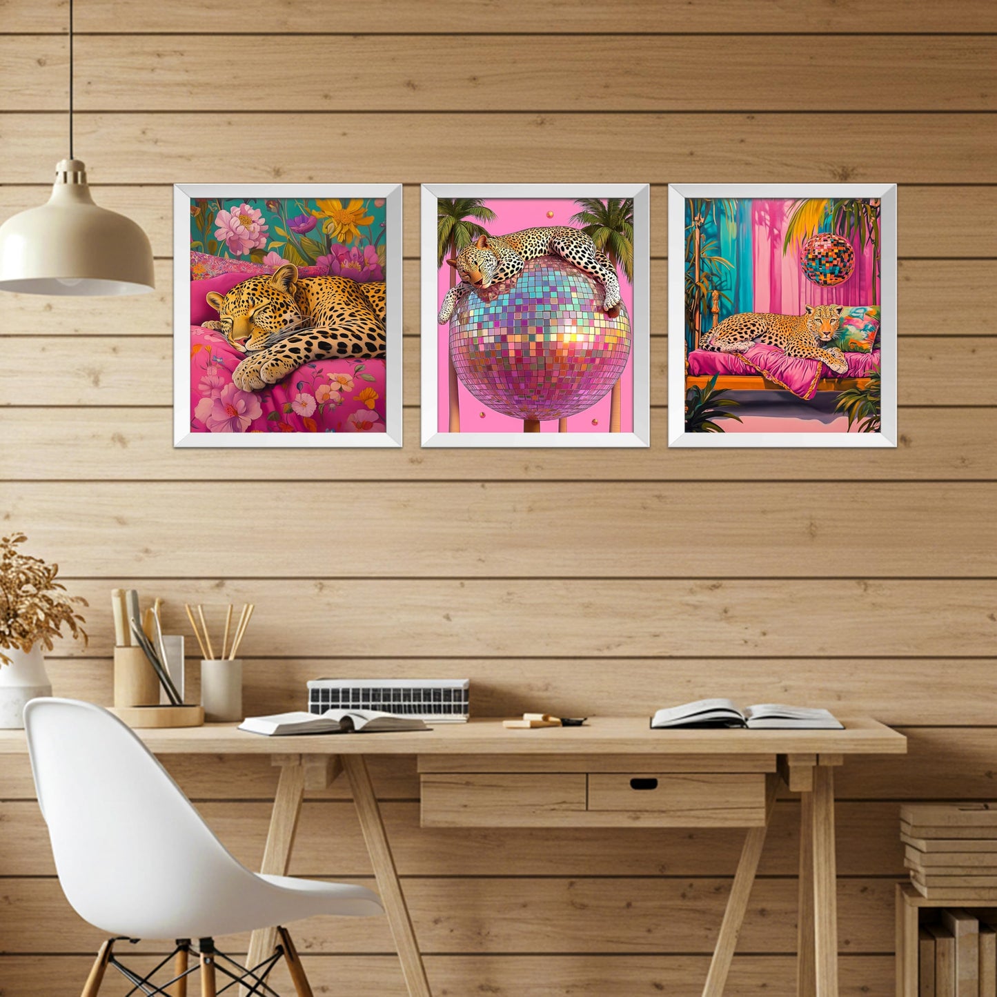 Kemingni 3 Pack Sleeping Leopard Diamond Painting Kit, Maximalist Funky Disco Ball Leopard Diamond Art Kits for Adults Beginners, Full Drill Gem Painting for Home Wall Decor, 9.8x11.8 Inch