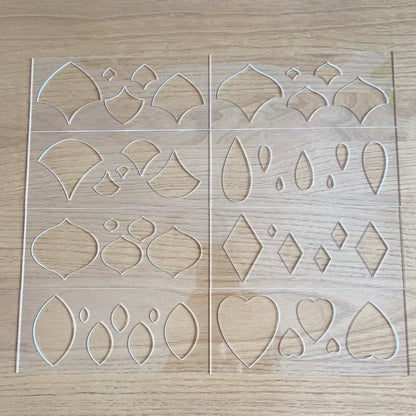 Set of 8 Mandala Art Stencils, 8 Geometric Shapes with 5 Sizes Each, Clear Acrylic Drawing Templates, Hearts, Diamonds, Ovals, Leaves