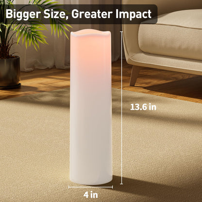 14"×4" Large Outdoor Candles with Timer Waterproof LED Flameless Pillar Candles Battery Operated with Remote Flicking Plastic for Home Decoration Porch Patio Wedding Fireplace Lantern, White 2Pcs