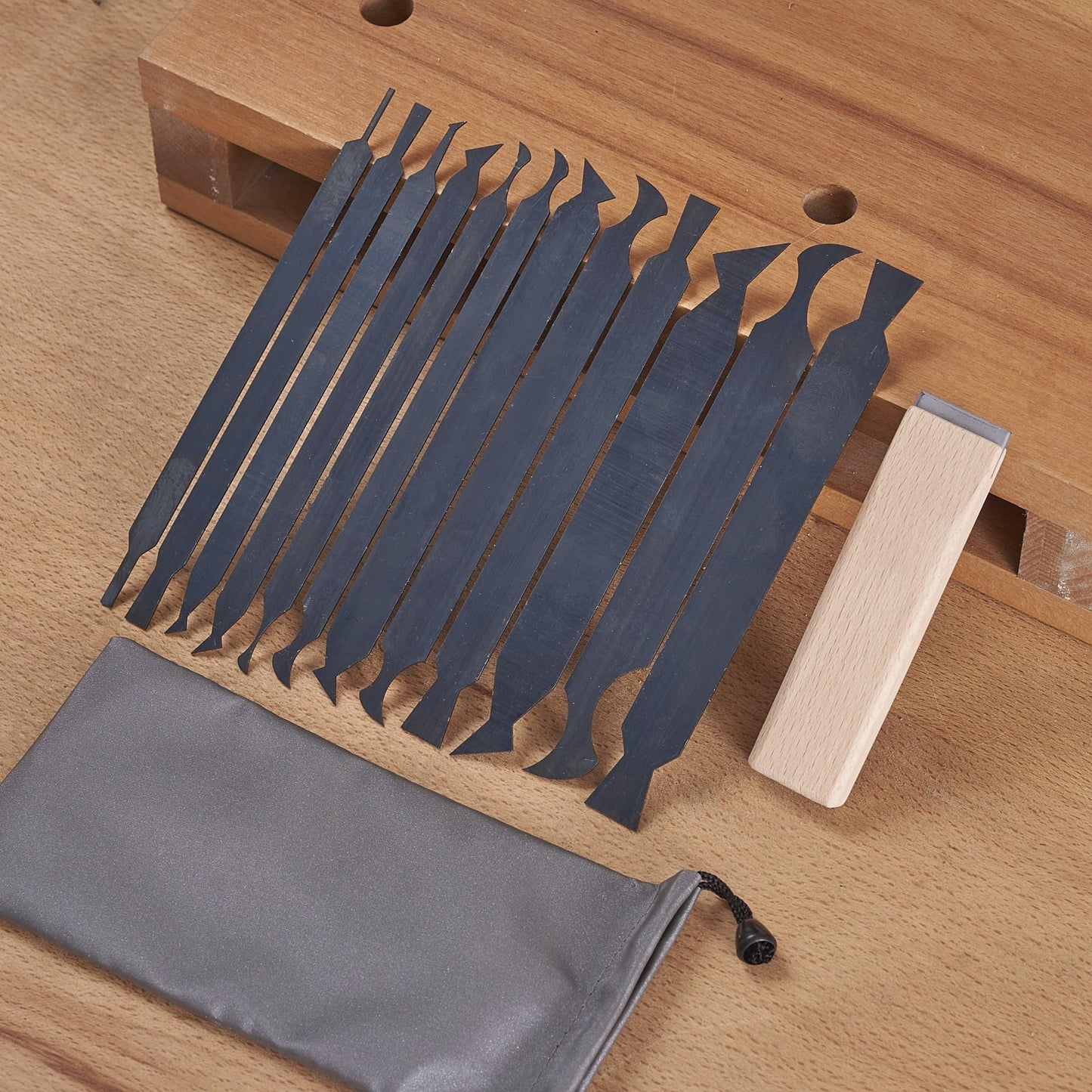 HERMIT TOOLS New Cabinet Scraper Cards and Cabinet Scraper Burnisher with 12 Piece Multi-Shaped Scraper Set Suitable for Various Small space and Small-Sized Tasks(HTCSCS13)