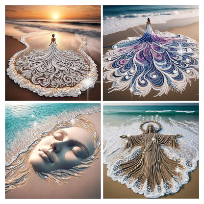 antor 4-Piece Beach Diamond Art Kits for Adults, Special Shaped Diamond Painting Kits, DIY Crystal Rhinestones Gem Art Crafts for Home Decor, Beginner Friendly, 11.8 x 11.8 Inch