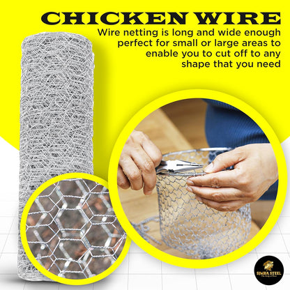 12 100 1 20GA 12 100) Chicken Wire in x FT x Mesh x | Poultry Wire Netting | Hot Dipped Galvanised | Hexagonal