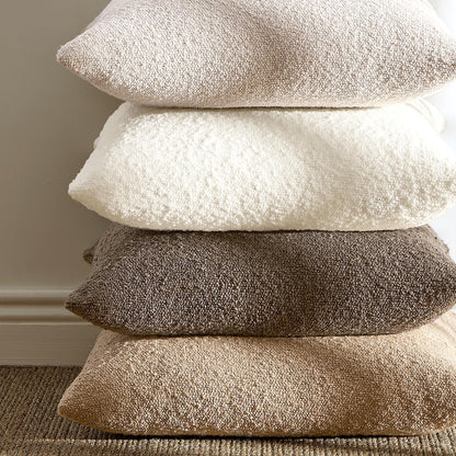 Pack 2 Cozy 24 24 Inch ANRODUO of Textured Boucle Throw Pillow Covers Soft Beige Euro Decorative Accent Solid Pillow