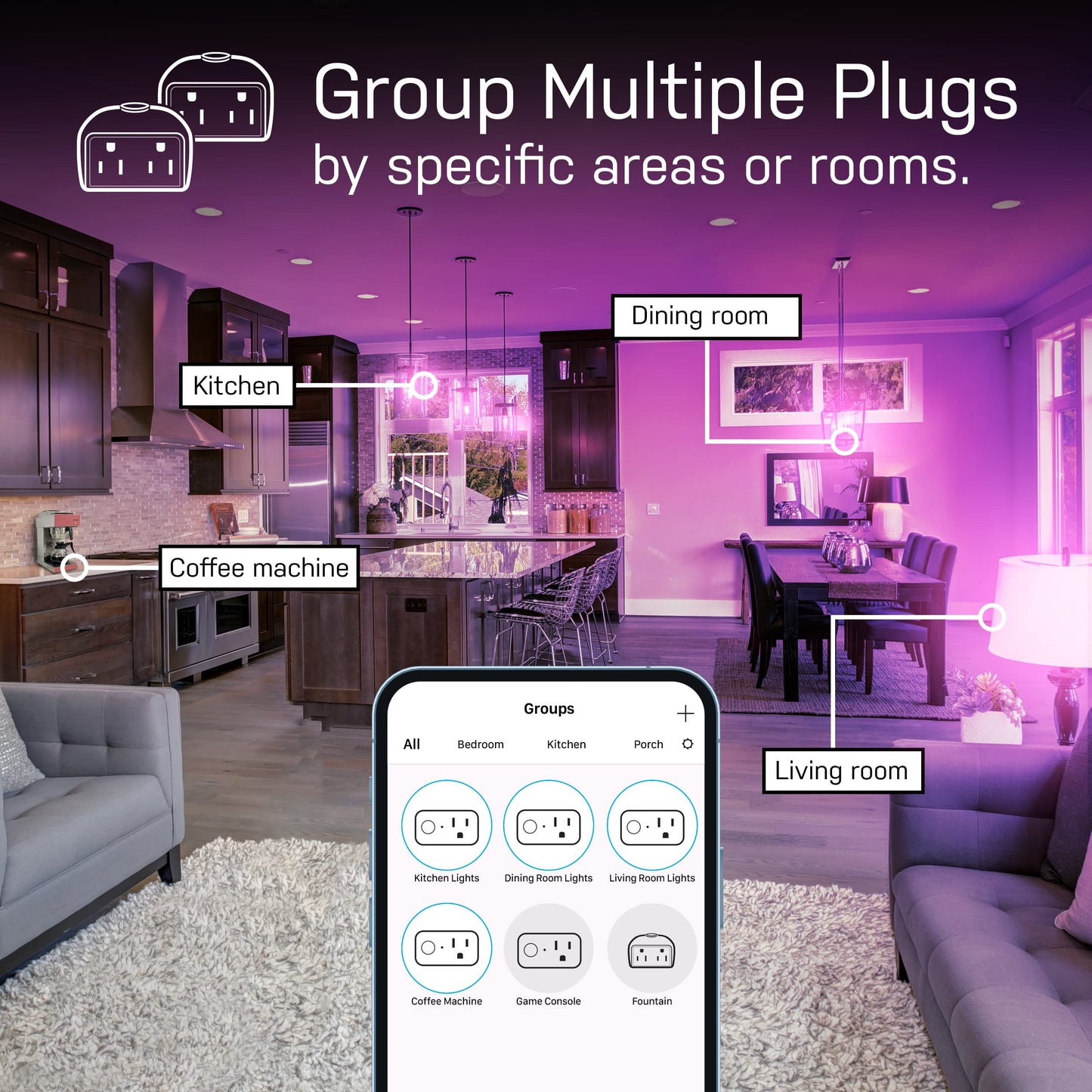 Feit Electric Indoor Smart WiFi Plug Works with Alexa and Google Home, No hub Required, 2.4 Ghz Network Only, Remote Control from Anywhere 15 Amp Smart Outlet Plug, Indoor, White with Night Light