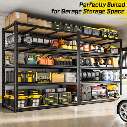 48" W Garage Shelving Heavy Duty 3080LBS Garage Storage Shelving, 5 Tier Adjustable Metal Shelving Unit Utility Rack Shelf for Warehouse, Pantry, Closet, Kitchen 72" H x 48" W x 24" D, Black,2PCS
