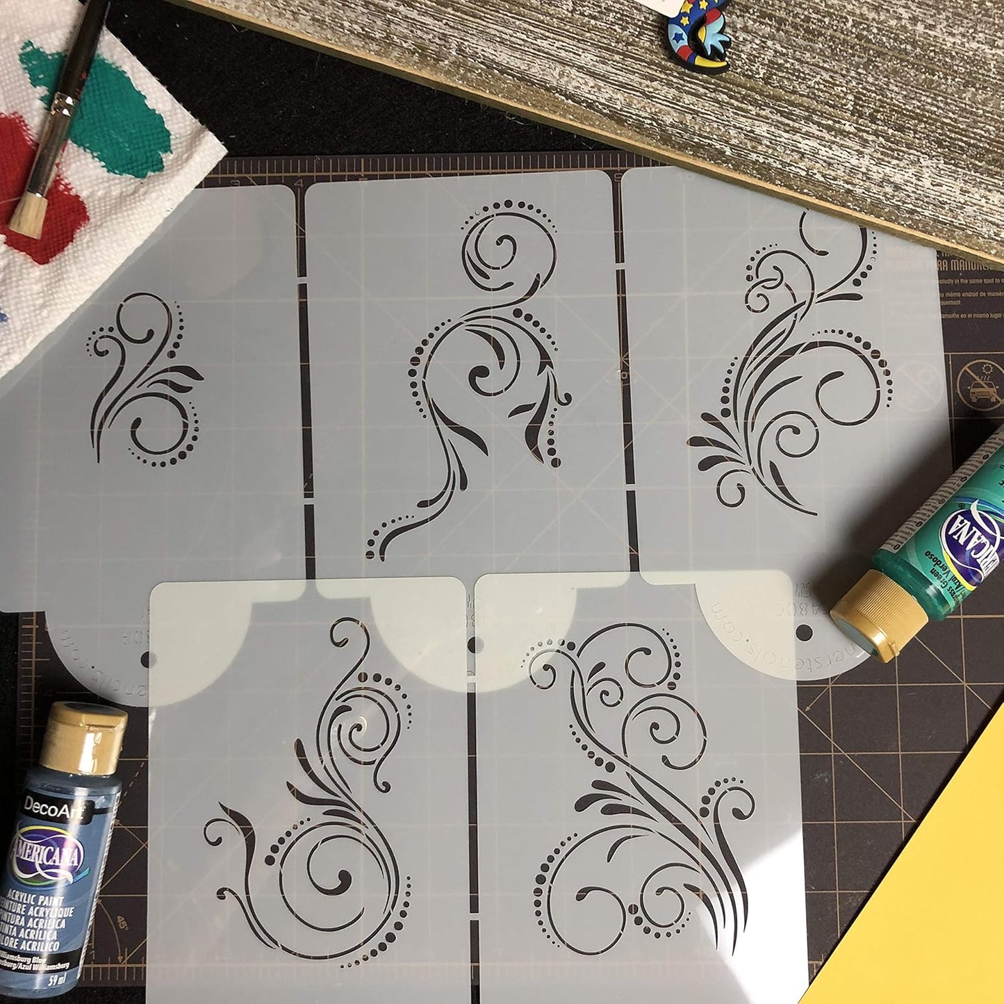 Designer Stencils C480 Five Scroll Cake Stencil Set, Beige/Semi-Transparent