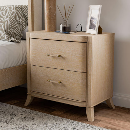 Furniture of America Saries Transitional Solid Wood 30-inch 2-Drawer Nightstand with Acrylic Hardware, Wooden Bedside Table, No Assembly for Bedroom, Guest Room, Space Saving, Natural Oak
