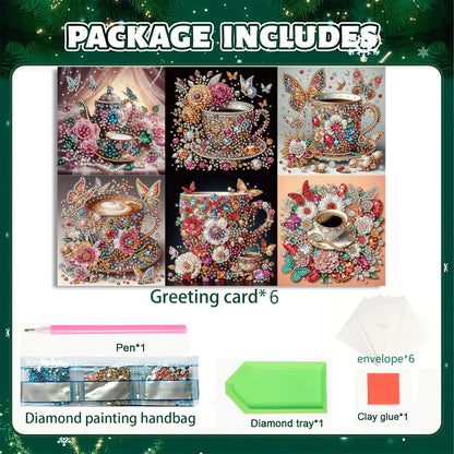 MaiYiYi 6 Pack DIY Coffee Diamond Painting Greeting Cards Kit, Butterfly Diamond Art Greeting Cards, Rose Diamond Painting Cards for Friends Holiday Birthday