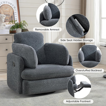 Bonzy Home Manual Recliner Chair Set of 2, 360°Swivel Rocker Recliner Chair for Adults, Overstuffed Nursery Rocking Reclining Sofa with 2 Pillows and Hidden Storage, Dark Grey