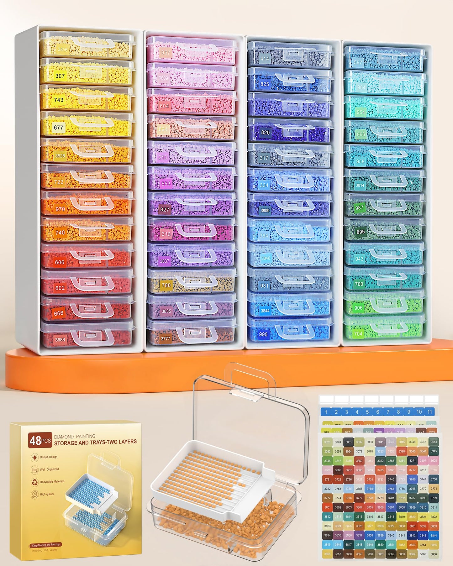 Redtwo 48pcs Diamond Painting Storage Containers Trays with Two Layers, 3-in-1 Diamond Painting Trays with Lids, Diamond Art Accessories, Diamond Art Drills Storage & Line-Up