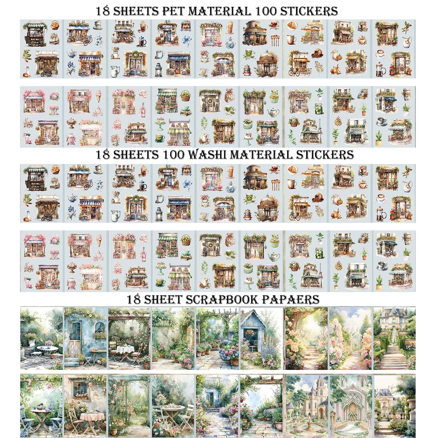 Auguro 4 Book for Garden Landscape Scrapbooking Stickers Pre-Cut 300 washi Stickers 300 PET Sticker Books for journaling Scrapbook Supplies Transparent Sticker for journaling