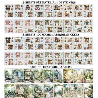 Auguro 4 Book for Garden Landscape Scrapbooking Stickers Pre-Cut 300 washi Stickers 300 PET Sticker Books for journaling Scrapbook Supplies Transparent Sticker for journaling