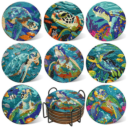 DOTSOPS 8Pack Diamond Art Coaster with Holder 5D Diamond Painting Kits for Adults Round Full Drill BeginnersGem Dots Craft Arts Supplies Party Home Decor Ocean