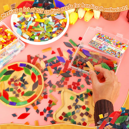 Mosaic Glass Pieces Tiles for Adults: LATIIZ 320Pcs Retro Color Mixed 5 Shapes Stained Glass Bulk for Beginner Artist - Mosaics Kit for Making Art Project Craft DIY Lamp Vase Coaster Stepping Stone