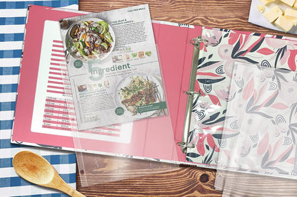Better Kitchen Products Recipe Binder Set: Full Page 3 Ring Organizer with 50 Protectors & 12 Divider Tabs, Floral