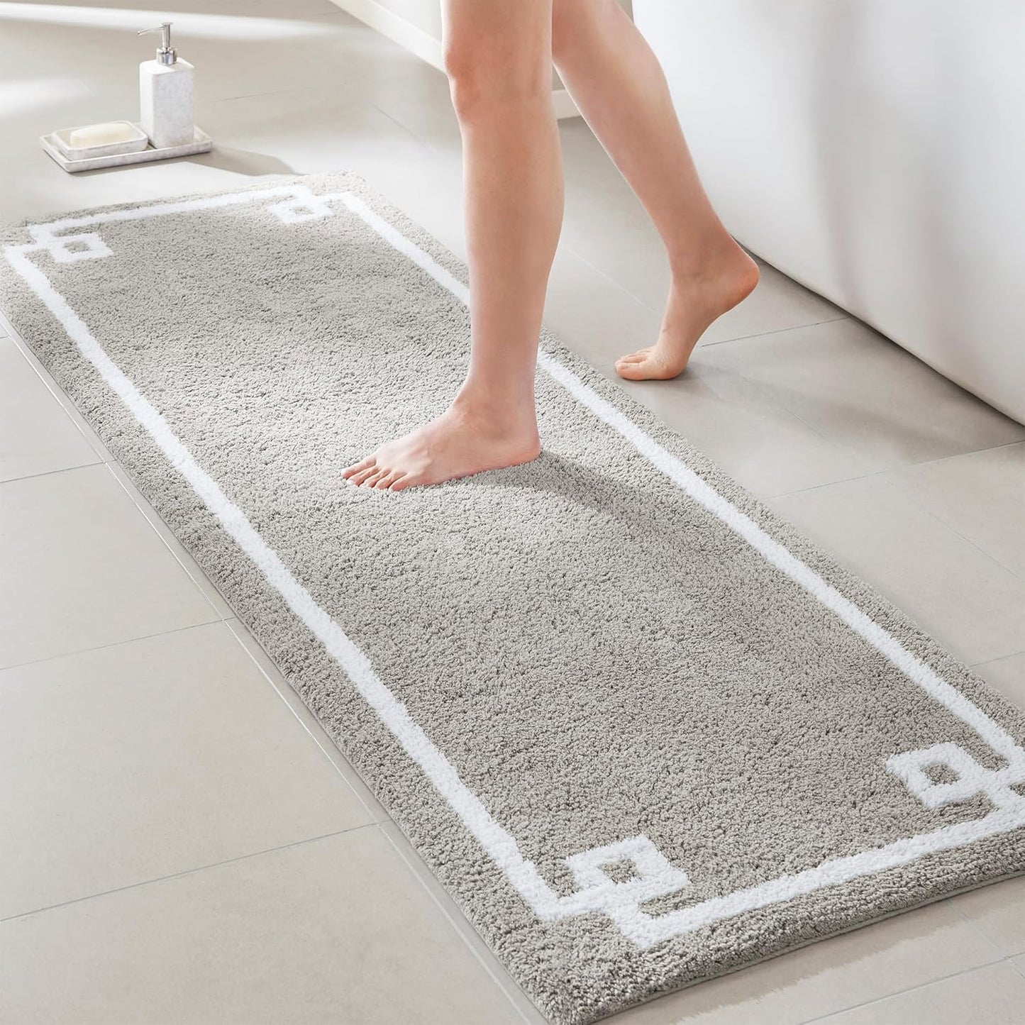 Madison Park Evan 100% Cotton Bathroom Rug, Non-Slip Backing, Luxurious Tufted Plush Bath Mat, 24x72, Grey