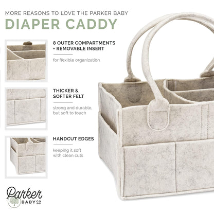 Parker Baby Diaper Caddy - Large Nursery Storage Bin & Car Organizer for Diapers | White