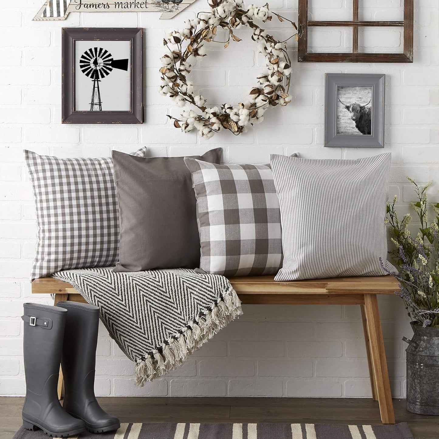 DII Decorative Square Throw Pillow Cover Collection, Cotton, Machine Washable, 18x18, Gray Assorted, 4 Piece