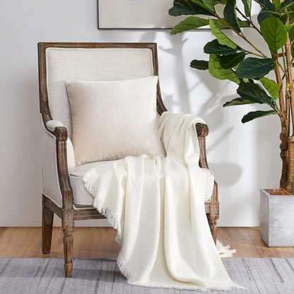 GIGIZAZA Velvet Ivory Throw Pillow Covers, Decorative Cushion Covers, 4pcs (18x18inch/45x45cm) for Sofa Couch