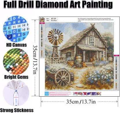 Ekuxom 3 Pack Diamond Art Kits for Adults - Rustic Farmhouse Daisy Diamond Painting Kits for Adults - 5D DIY Round Full Drill Diamond Dot Gem Art Crystal Kits for Home Wall Decor 14x14inch