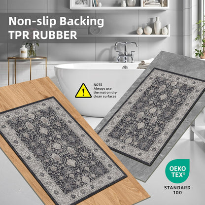 Skiennix Kitchen Rug Set - Farmhouse Washable Non-Slip Mats for Sink & Stove | Soft Cozy Runners (2x3, 2x4, 2x5, Black)