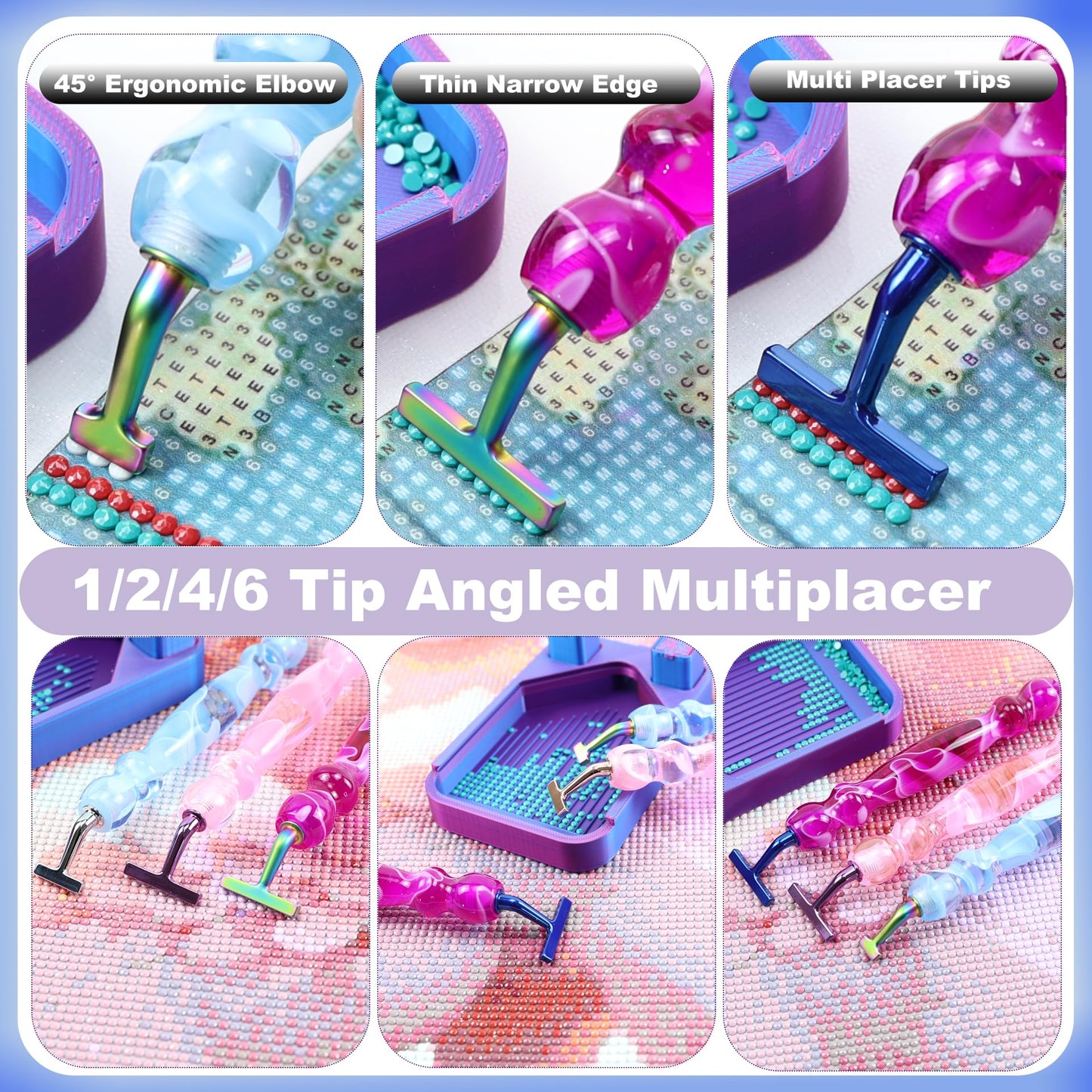 Diamond Painting Art Drill Bead Dot Pen Kit with Ergonomic 45° Screw Metal Tips Nibs Placers Roller Tool Accessories, Diamond Art Putty, Diamond Painting Tray, Tweezer (Blue 1246 Beads)