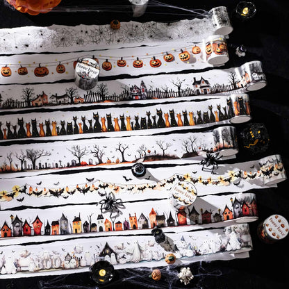 8 Rolls Gothic Themed Decorative Tapes Set,PET Halloween Washi Tape Set