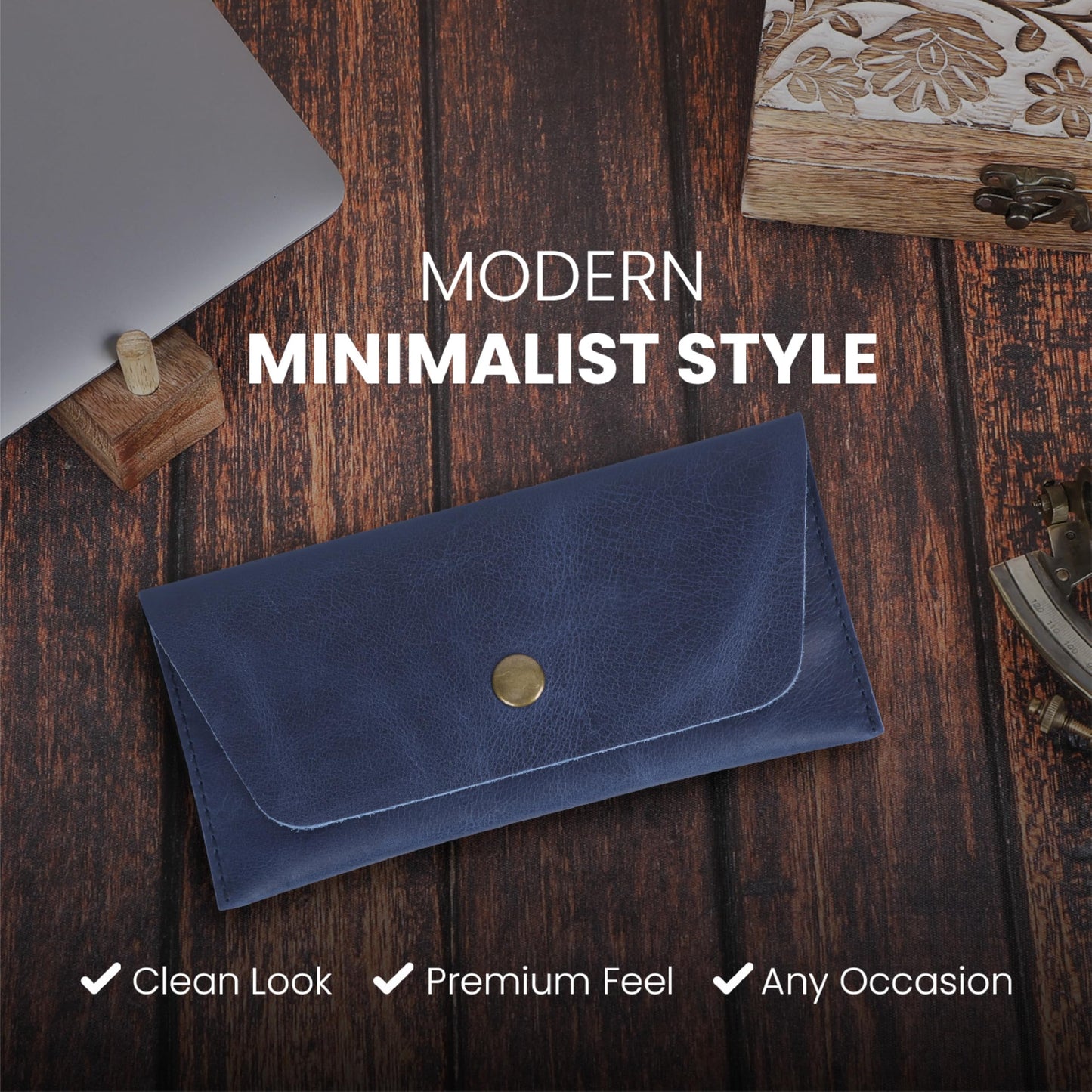 TheAntiq Leather Currency Pouch Money Bag Dollar Bills Organiser Handmade Travel Wallet Utility Money Pouch Cash Envelope- Blue
