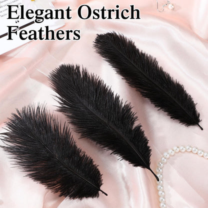 Crowye 100 Pcs Ostrich Feathers Bulk for Centerpieces Craft Ostrich Feathers for Masquerade Vase Wedding Party Home Costume Decorations (6-8 Inch,Black)