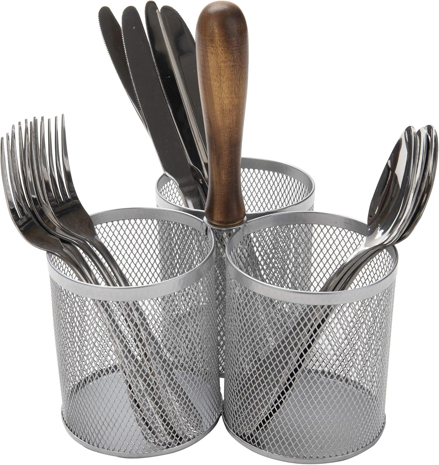 Mind Reader Silverware Holder - Utensil Organizer Caddy - Metal Mesh - 7.5" L x 7.5" W x 9.75" H - Silver