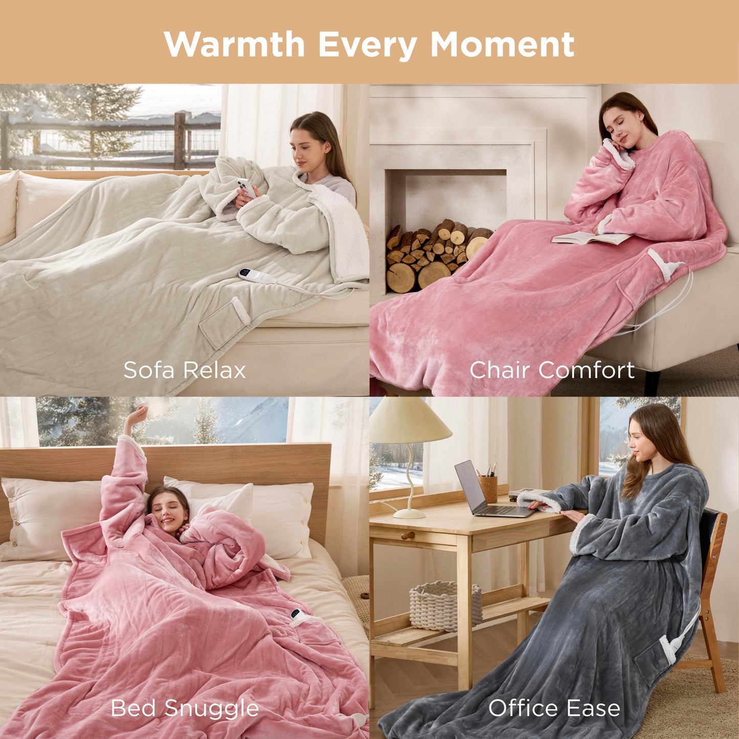 Bedsure Heated Blanket Wearable Shawl - Electric Wrap Poncho Blanket Hoodie for Adult, Birthday Gifts for Mom Women, Sherpa Heating Throw with 4 Time Settings & 6 Heat Settings, 55x64 inches, Grey