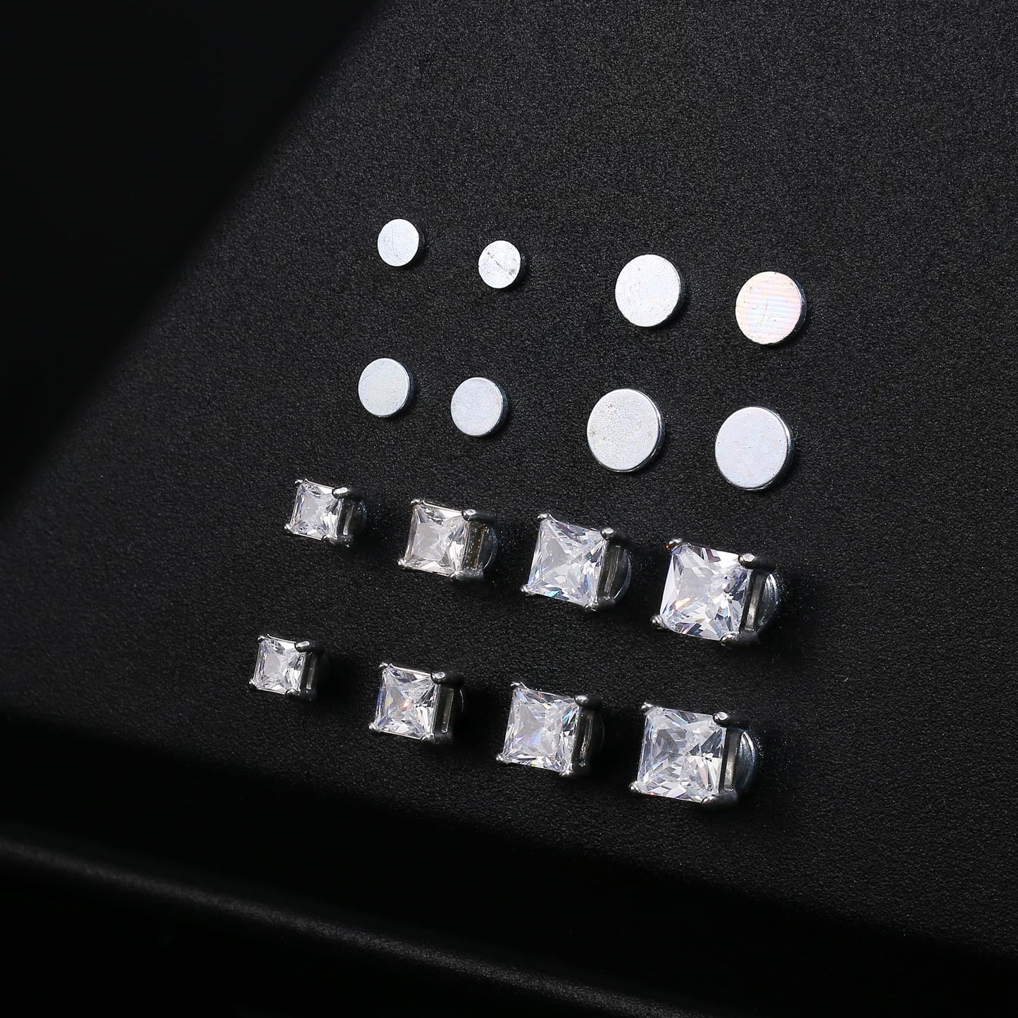 Yadoca 4 Pairs Stainless Steel Magnetic Stud Earrings for Men Women Non-Piercing Clip On Earrings Cubic Zirconia 4-7 mm