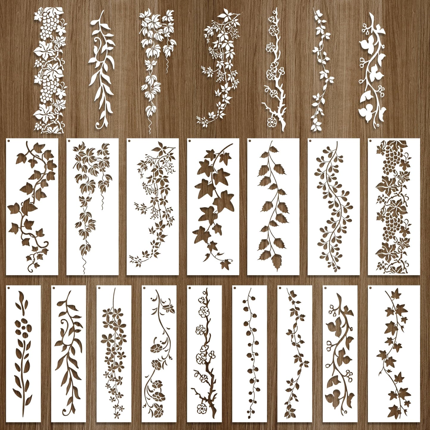 Keluna Leaf Vine Stencils for Painting - 16 Pcs Leaves Wall Stencils for Crafts Reusable, Flower Painting Stencils, Floral Spring Template for Painting on Wood Canva Home Decor