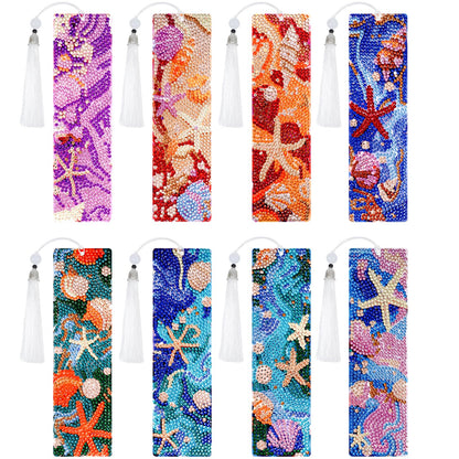 cnomg Diamond Art Bookmarks Kit for Adults 8 Pack Ocean Sea Shell Diamond Painting Bookmarks with Tassels 5D DIY Gem Art Bookmark Set for Craft Lovers Reading Gifts for Book Lovers Women