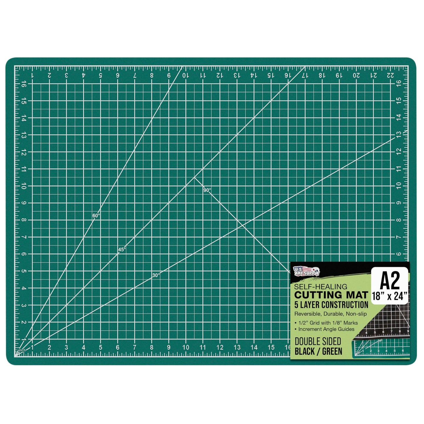 U.S. Art Supply 18" x 24" Self-Healing Cutting Mat 5-Ply - Double-Sided Green/Black Craft Mat, Non-Slip Cutting Mats for Crafts, Sewing, Quilting, Scrapbooking
