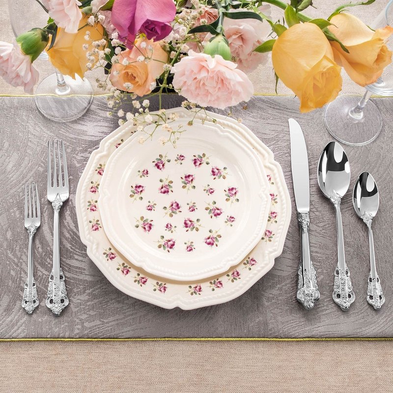 KEAWELL Luxury 20 Pieces 18/10 Stainless Steel Flatware set, Service for 4, silver plated with gold accents, Fine Silverware set and Dishwasher Safe (Silver)