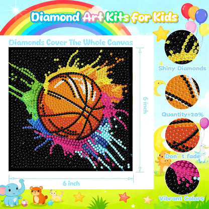 bleihum 4 Pack Diamond Art Painting Kits for Kids, Sports Small Diamond Art for Kids Ages 8-12, Cute Football Gem Art Kits for Kid Gift Home Wall Decor 6X6 inch