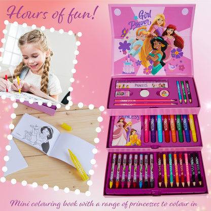 Disney Stitch Colored Pencils Art Supplies Kids School Supplies Set Stationery Girls Drawing Pencils Supplies Travel Case with Crayons Arts and Crafts for Kids 4-12 (Pink Princesses)
