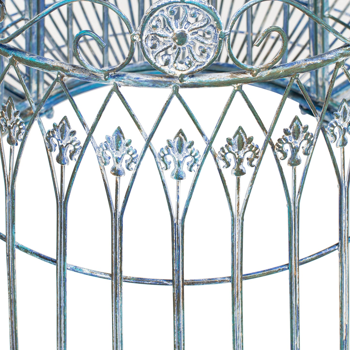 SAFAVIEH Outdoor - Ally Iron Tree Bench - Mossy Blue Iron Metal - Curved Scrollwork Garden Design - Ideal for Patio, Deck, Porch, Garden, 17.5" Seat Height (PAT5019C)