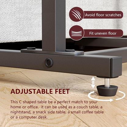 LET501R C Shaped End Table, Side Table for Sofa, Small TV Tray, Couch Table with Storage Bag for Small Space, Living