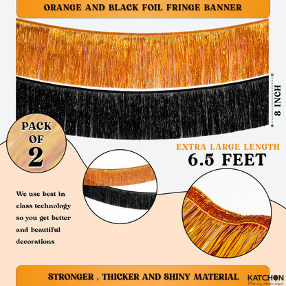 KatchOn, XtraLarge Black and Orange Fringe Banner - 6.5 Ft, Pack of 2 Fringes | Tinsel Garland for Basketball Theme Birthday Decorations | Orange Black Fringe Garland for Graduation Decorations 2026