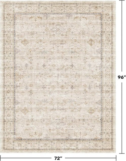 Farmhouse 6x8 Area Rug - Soft Beige Cream Carpet for Living Room, Bedroom & Home Office | Non-Slip & Washable