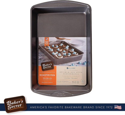 Baker's Secret Nonstick Roaster Pan, 13"x9", Carbon Steel Oven Roasting Pan with Premium Coating