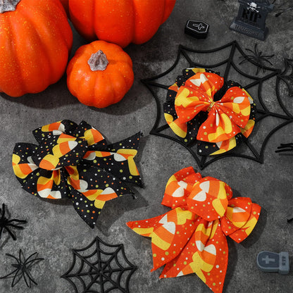 AnyDesign Halloween Wired Edge Ribbon 20 Yards Candy Corn Decorative Ribbon Orange Black Halloween Craft Fabric Ribbon for Holiday Wreath Bow Making DIY Gift Wrapping Supplies, 2 Roll