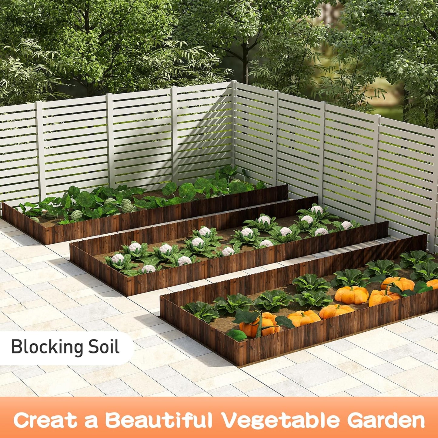 Wooden Garden Fence Decorative Landscape Edging, 11.8'' H x 48'' L Planting Tree Border for Yard Patio Path (1 PACK)