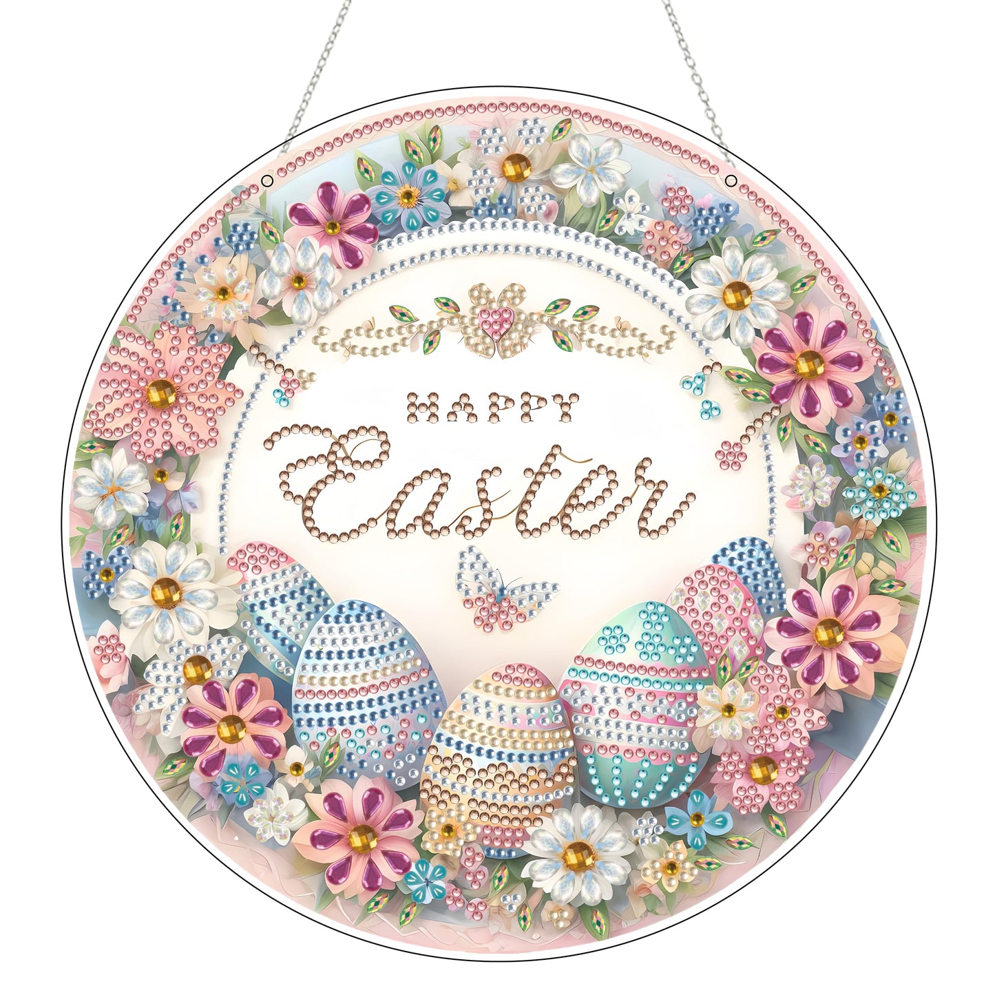 JJFox Diamond Art Kit for Adult, Special Shaped Rhinestone, DIY Acrylic Painting Window Pendants, Home Garden Wall Hanging Ornament, Double Sided (Easter Egg)