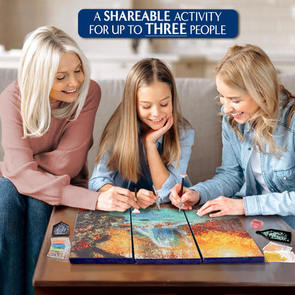 ArtSkills Diamond Painting Kit, Diamond Art on Framed Canvas with Gem Storage Case and Accessory Kit, Waterfall, 3 Stretched Canvas Panels, 14” x 7” Each